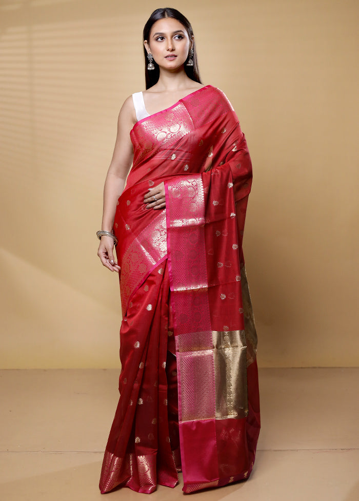 Red Kora Silk Saree With Blouse Piece