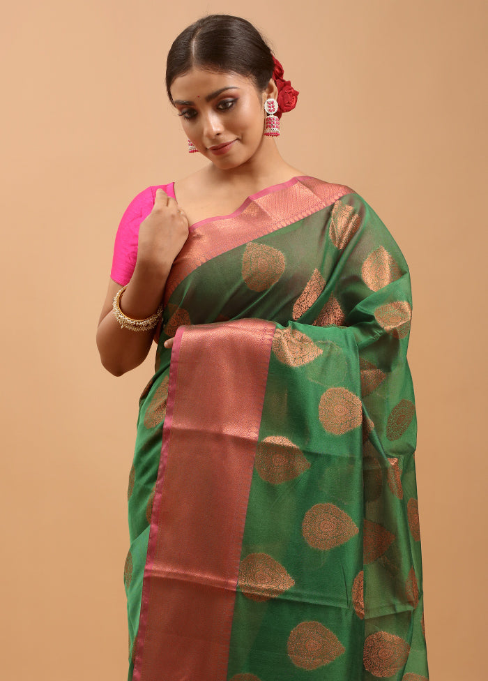 Green Kora Silk Saree With Blouse Piece