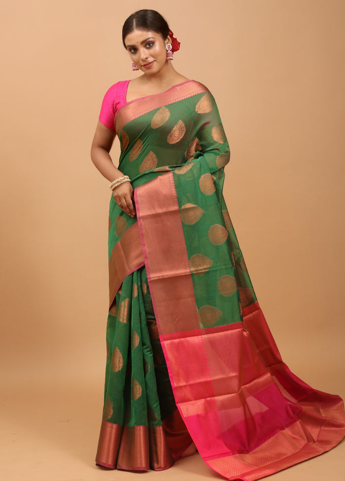 Green Kora Silk Saree With Blouse Piece