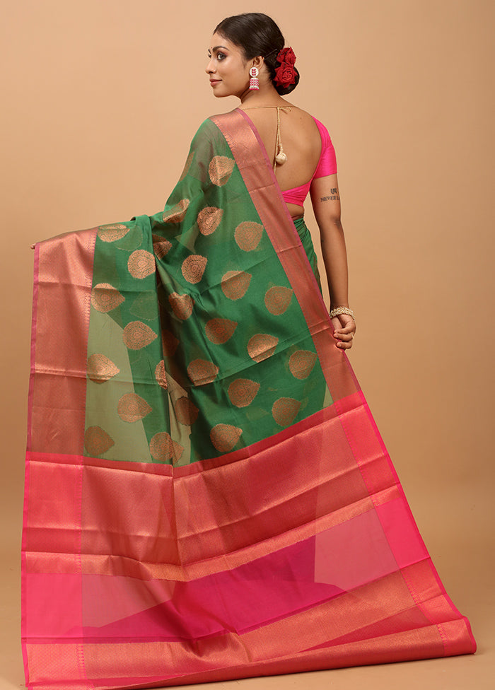 Green Kora Silk Saree With Blouse Piece