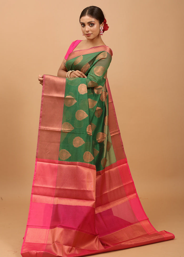 Green Kora Silk Saree With Blouse Piece