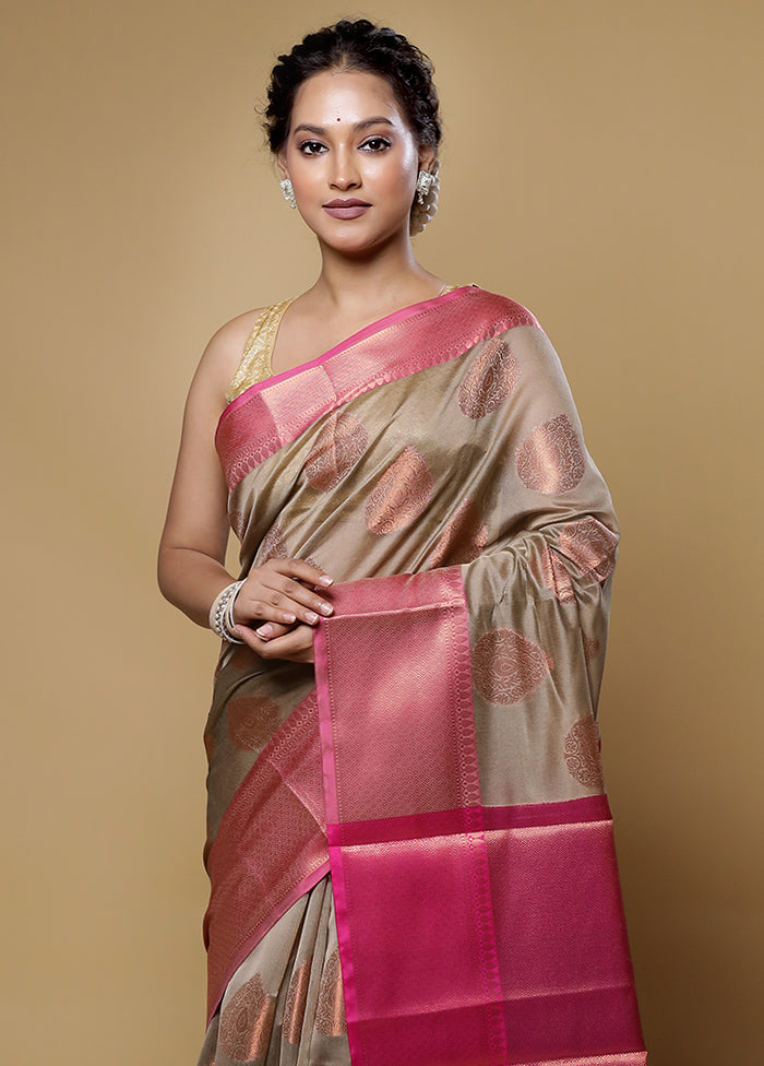 Cream Kora Silk Saree With Blouse Piece