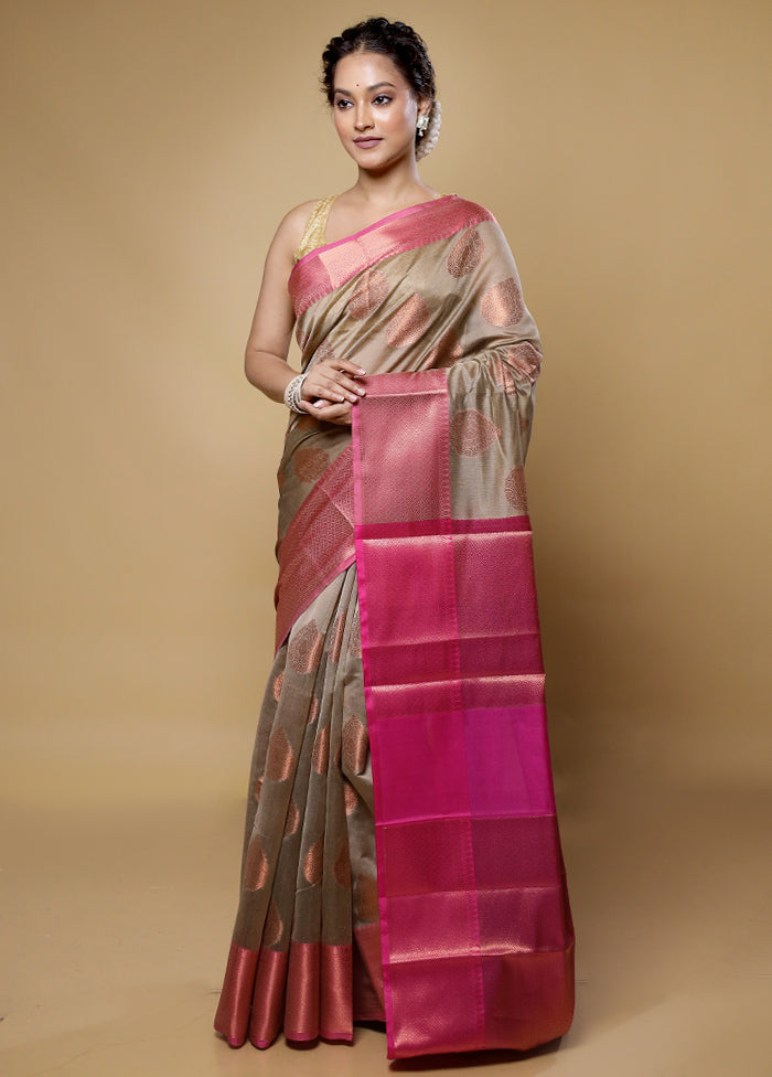 Cream Kora Silk Saree With Blouse Piece