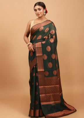 Green Kora Silk Saree With Blouse Piece