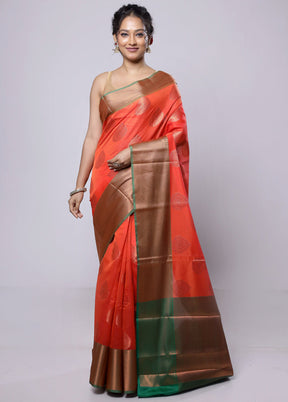 Red Kora Silk Saree With Blouse Piece