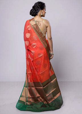 Red Kora Silk Saree With Blouse Piece