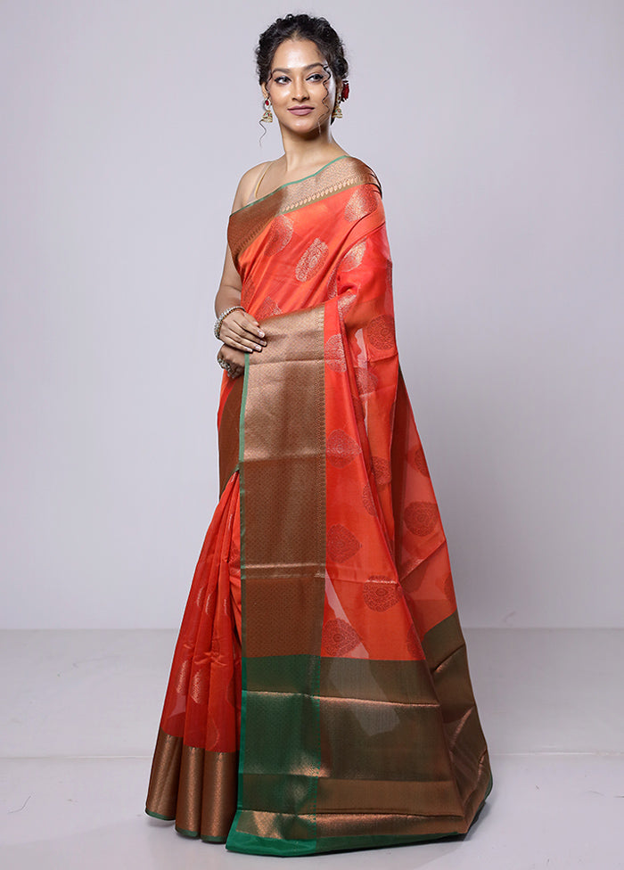 Red Kora Silk Saree With Blouse Piece