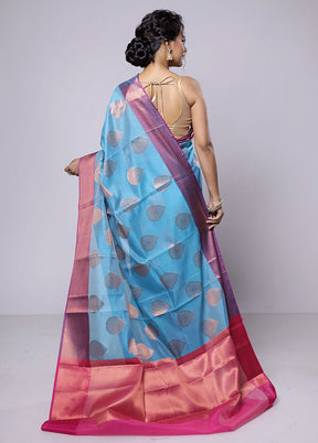 Blue Kora Silk Saree With Blouse Piece