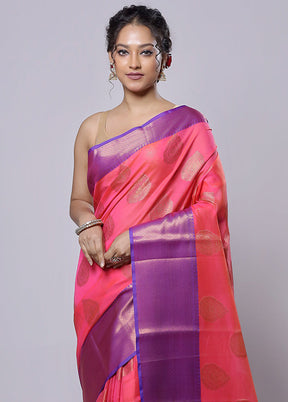 Pink Kora Silk Saree With Blouse Piece