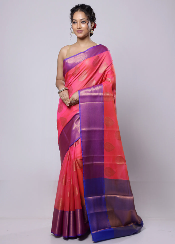 Pink Kora Silk Saree With Blouse Piece