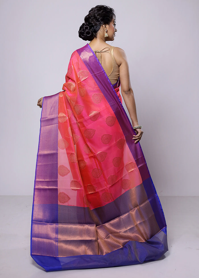 Pink Kora Silk Saree With Blouse Piece