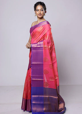 Pink Kora Silk Saree With Blouse Piece