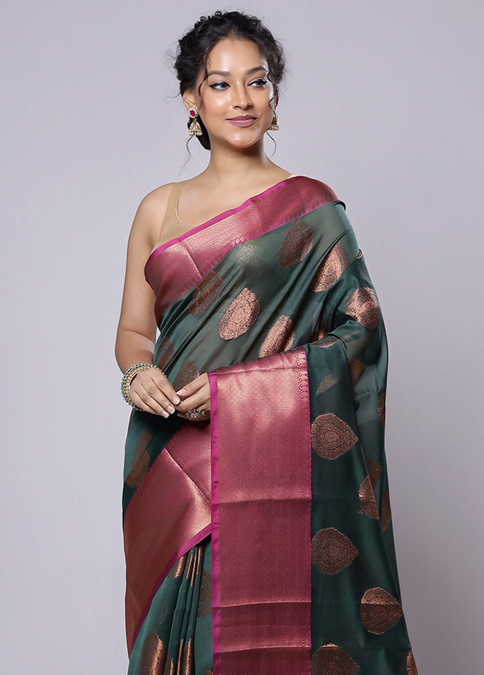 Green Kora Silk Saree With Blouse Piece