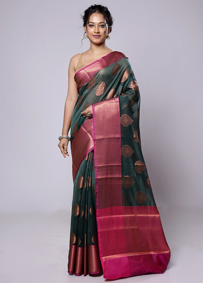 Green Kora Silk Saree With Blouse Piece