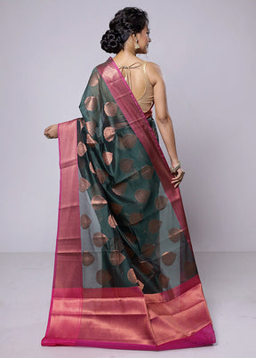 Green Kora Silk Saree With Blouse Piece