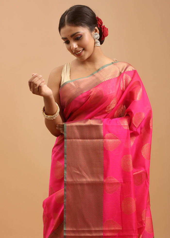 Pink Kora Silk Saree With Blouse Piece