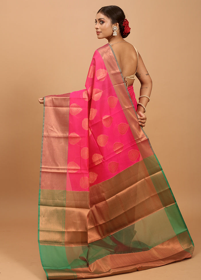 Pink Kora Silk Saree With Blouse Piece