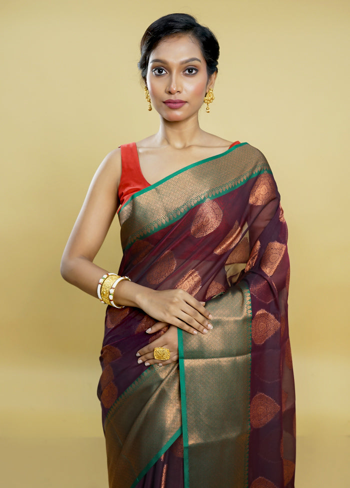 Purple Kora Silk Saree With Blouse Piece