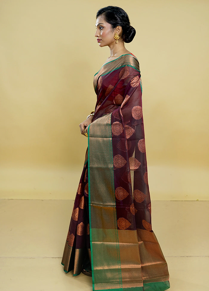 Purple Kora Silk Saree With Blouse Piece