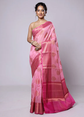 Pink Kora Silk Saree With Blouse Piece