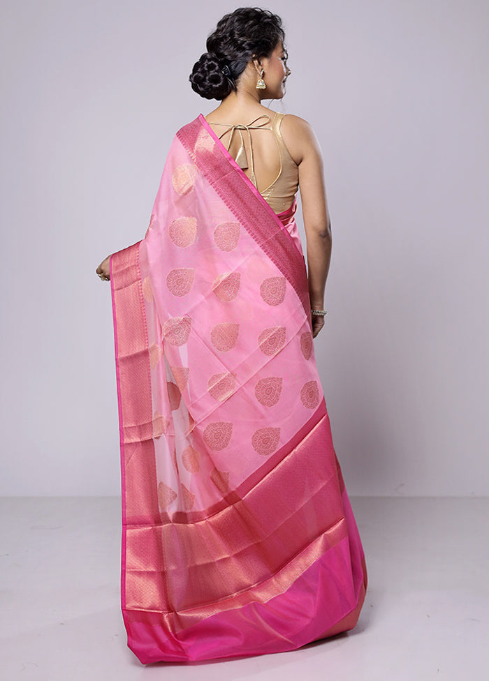 Pink Kora Silk Saree With Blouse Piece