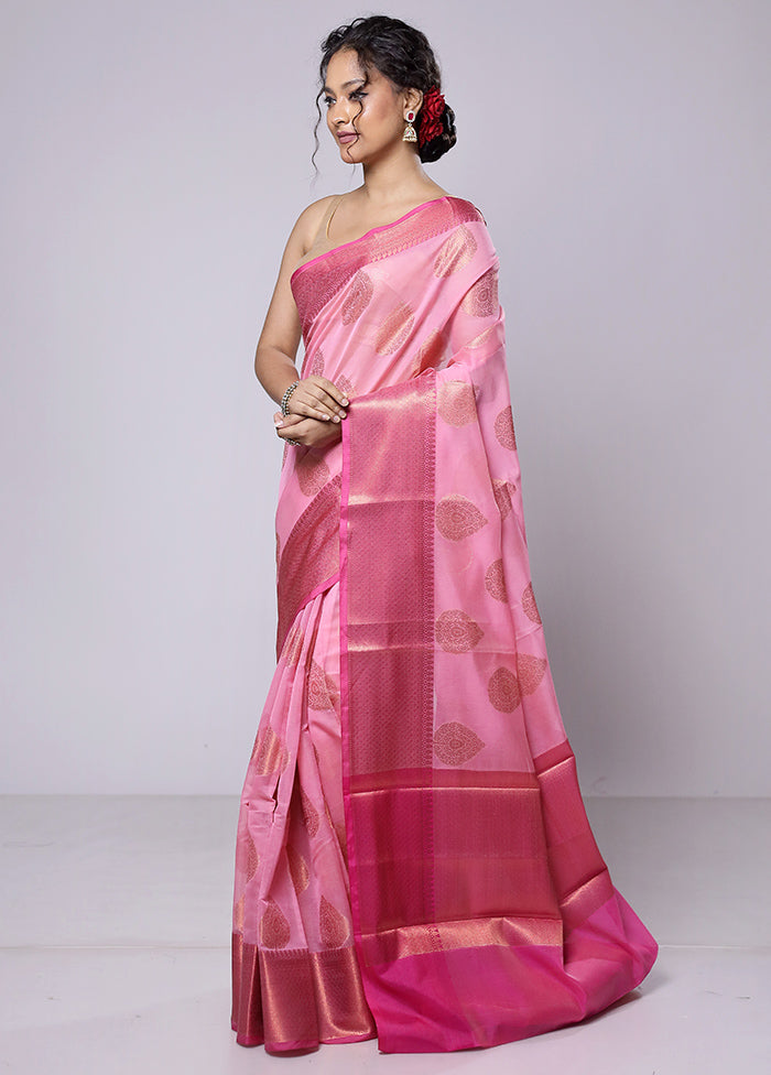 Pink Kora Silk Saree With Blouse Piece