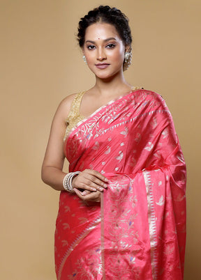 Pink Dupion Silk Saree With Blouse Piece