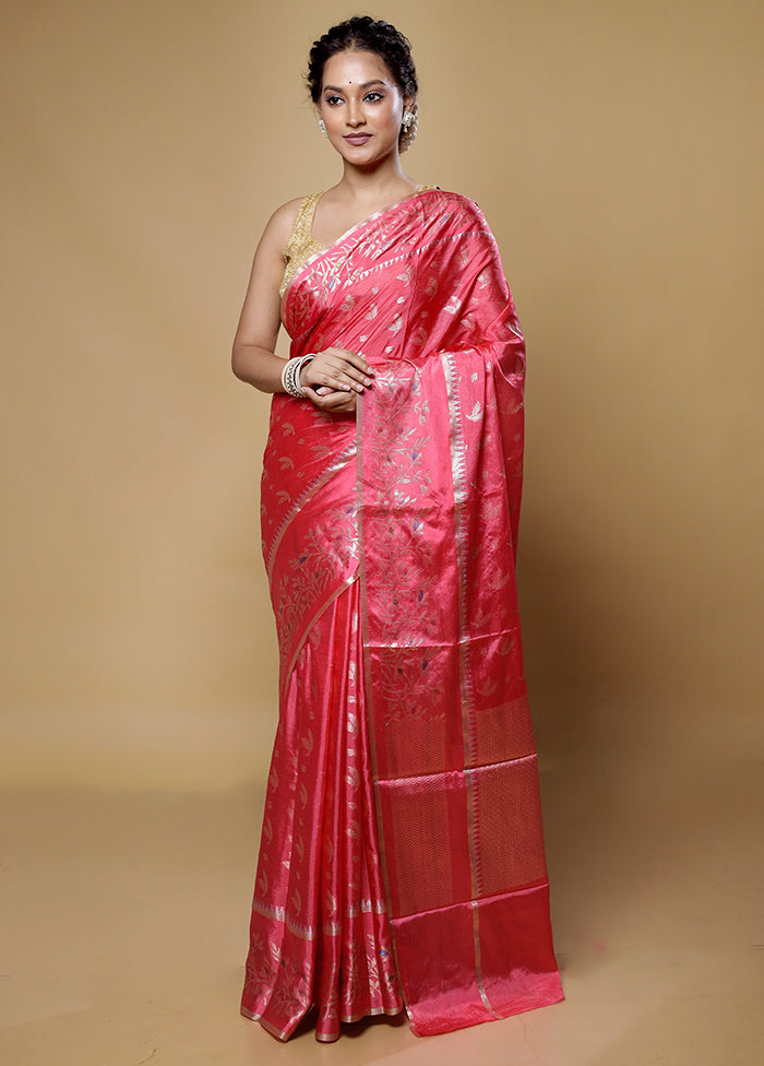 Pink Dupion Silk Saree With Blouse Piece