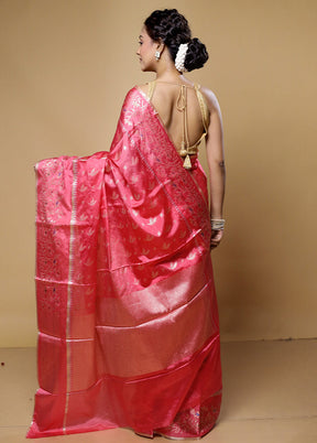 Pink Dupion Silk Saree With Blouse Piece