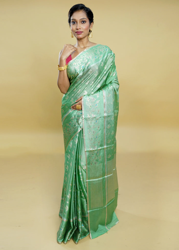 Green Dupion Silk Saree With Blouse Piece