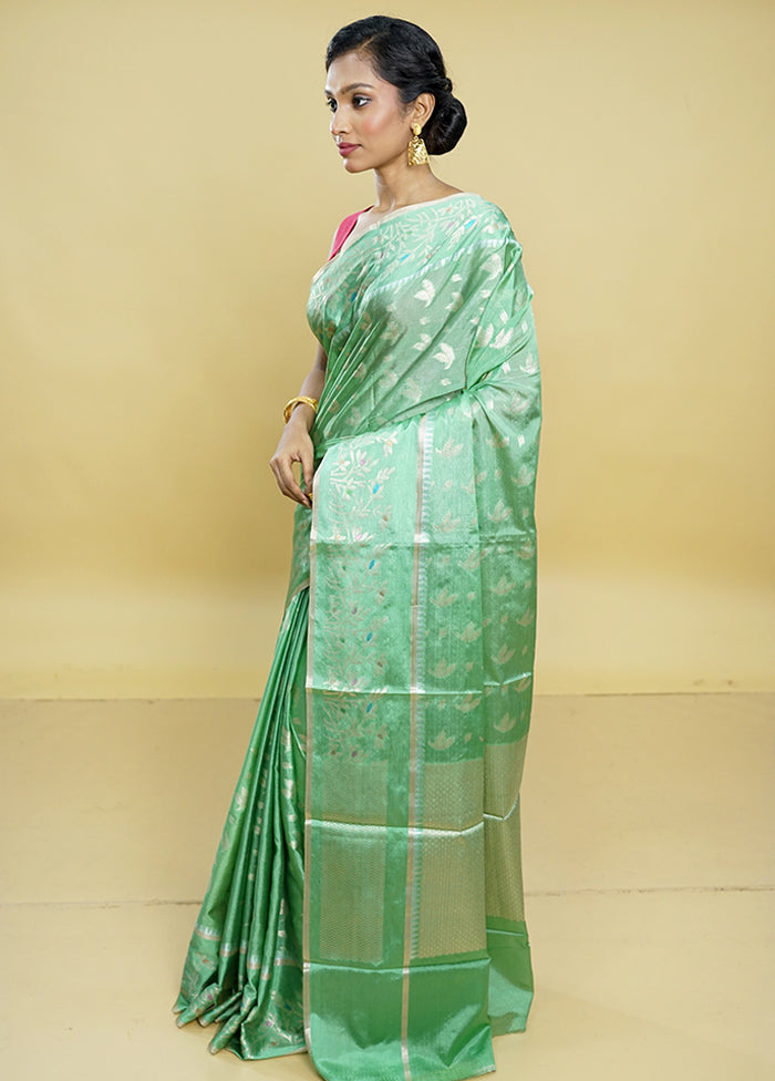 Green Dupion Silk Saree With Blouse Piece