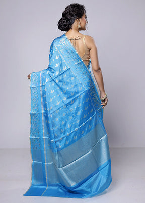 Blue Dupion Silk Saree With Blouse Piece