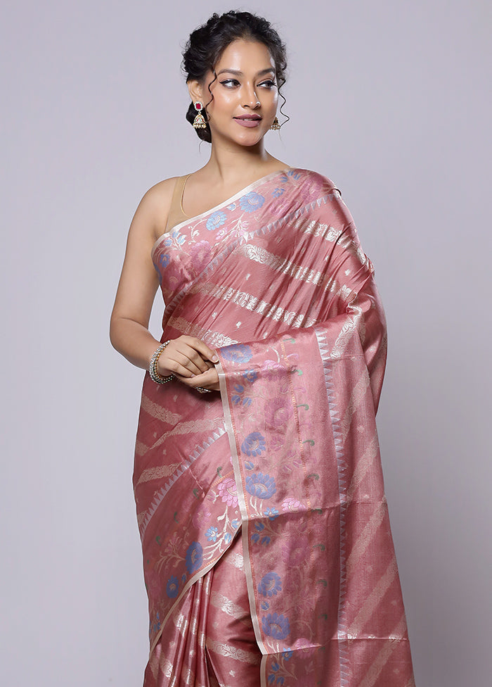 Pink Dupion Silk Saree With Blouse Piece