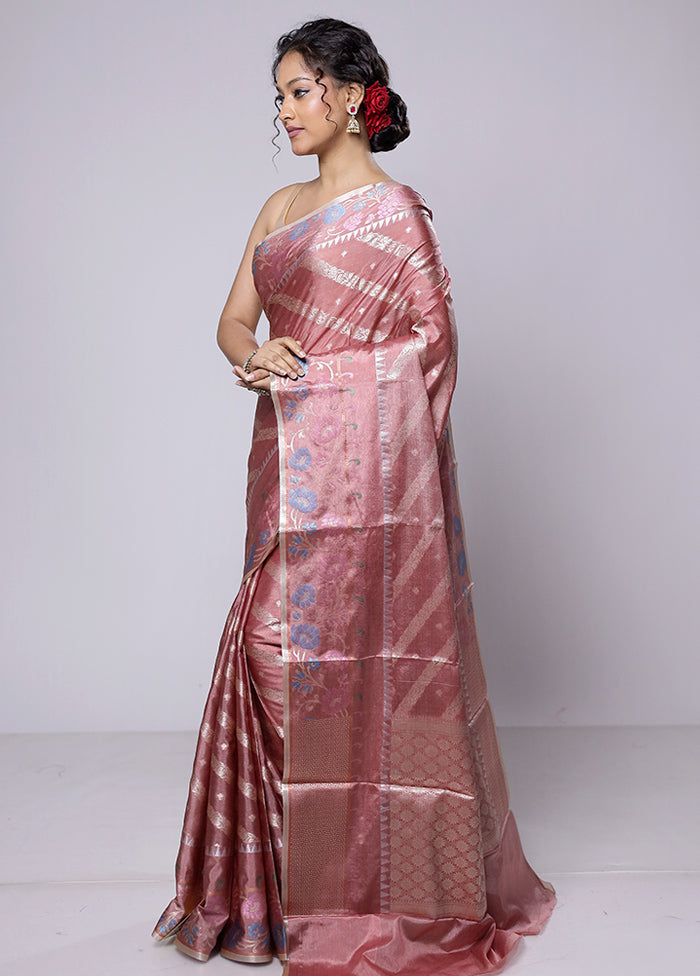 Pink Dupion Silk Saree With Blouse Piece