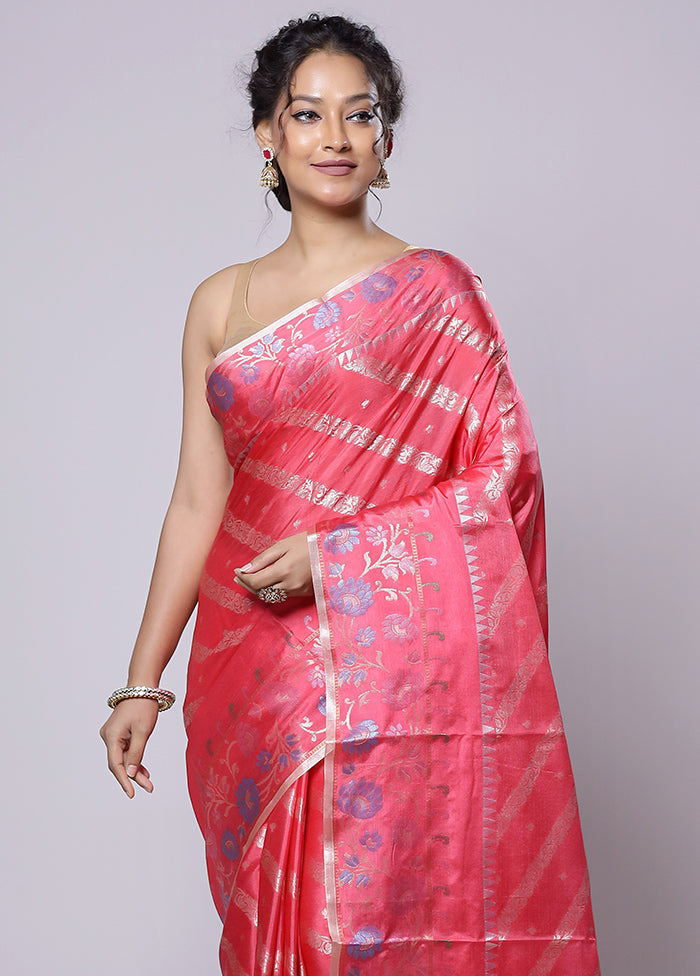 Pink Dupion Silk Saree With Blouse Piece