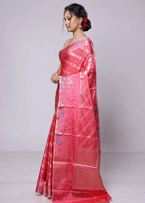 Pink Dupion Silk Saree With Blouse Piece