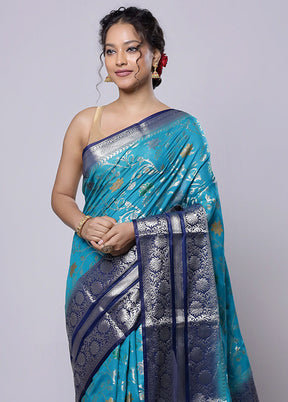 Blue Kora Silk Saree With Blouse Piece