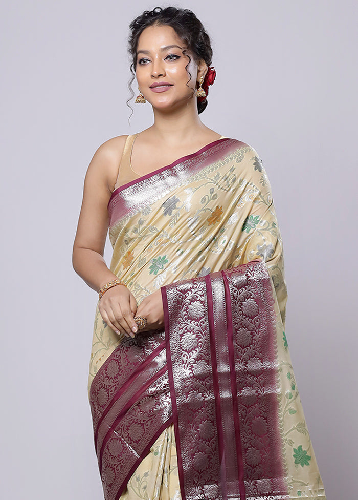 Cream Kora Silk Saree With Blouse Piece