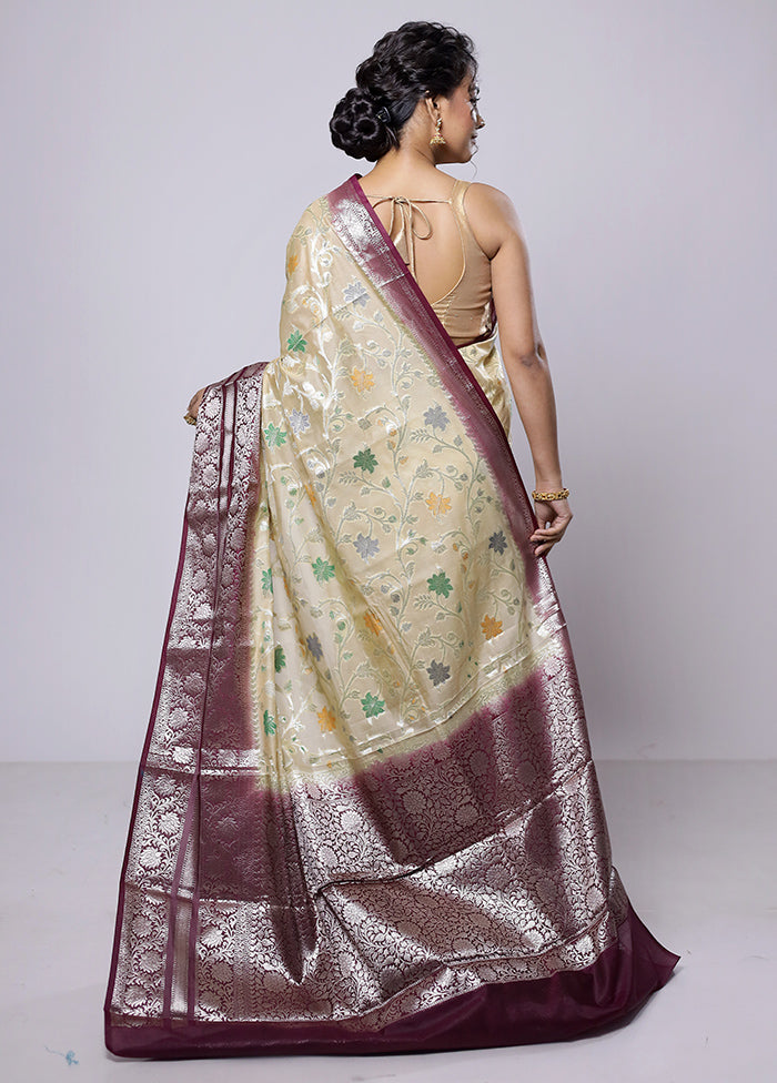 Cream Kora Silk Saree With Blouse Piece