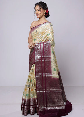 Cream Kora Silk Saree With Blouse Piece