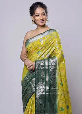 Yellow Kora Silk Saree With Blouse Piece