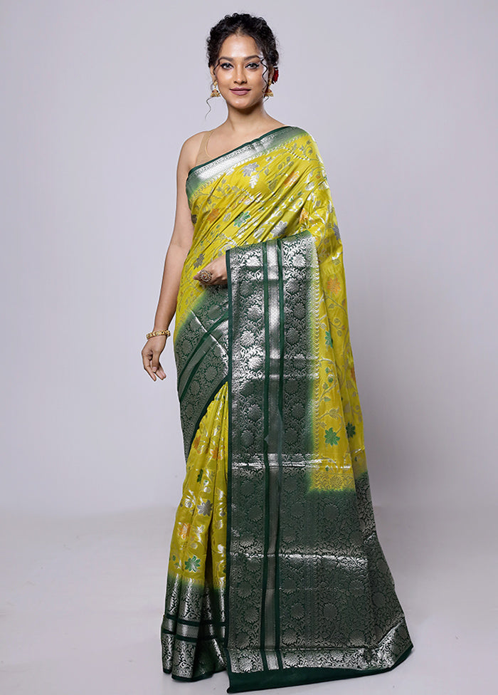 Yellow Kora Silk Saree With Blouse Piece