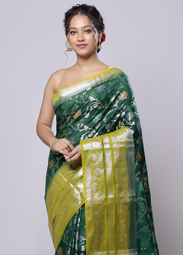 Green Kora Silk Saree With Blouse Piece