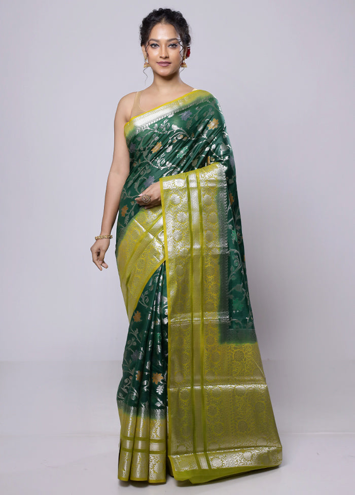 Green Kora Silk Saree With Blouse Piece