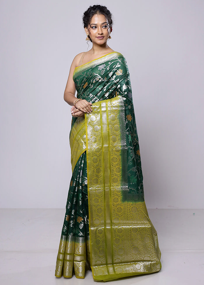 Green Kora Silk Saree With Blouse Piece