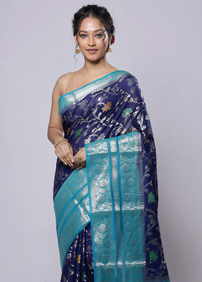 Blue Kora Silk Saree With Blouse Piece