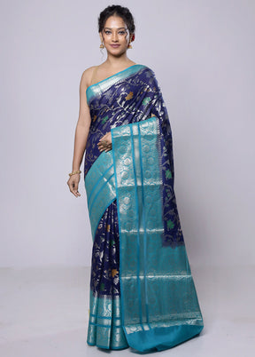 Blue Kora Silk Saree With Blouse Piece