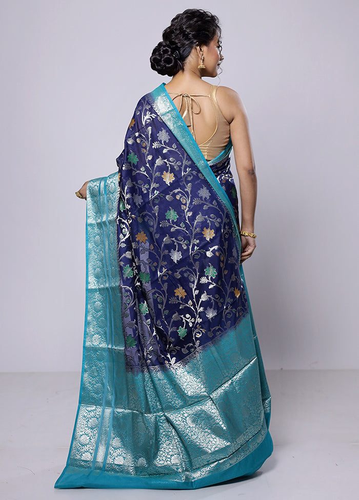 Blue Kora Silk Saree With Blouse Piece