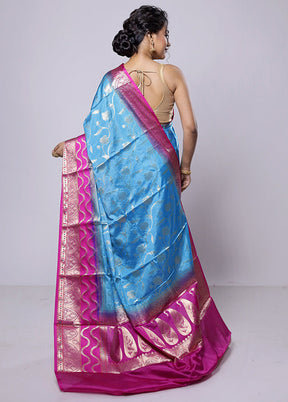 Blue Kora Silk Saree With Blouse Piece