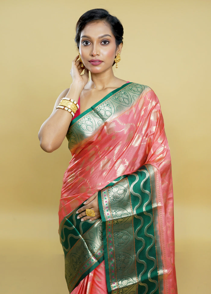 Pink Kora Silk Saree With Blouse Piece